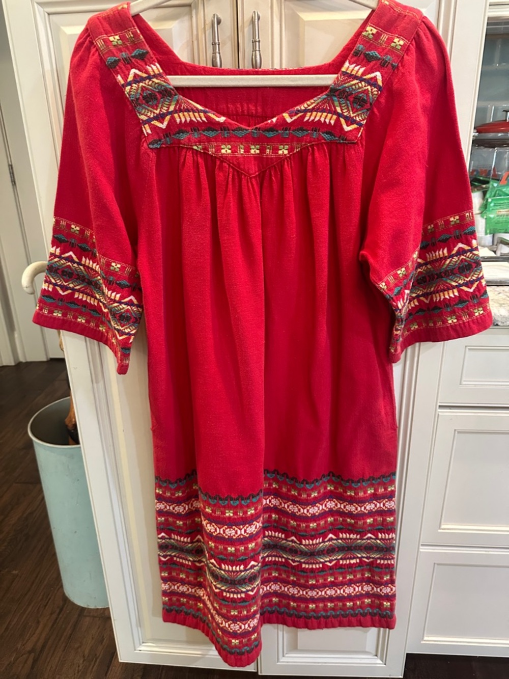 Red Embroidered Boho Tunic Dress